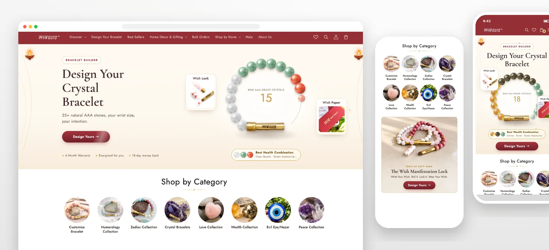 Satv Aura crystal jewellery brand website