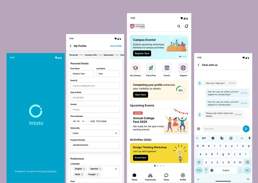 Intoto student engagement app screens