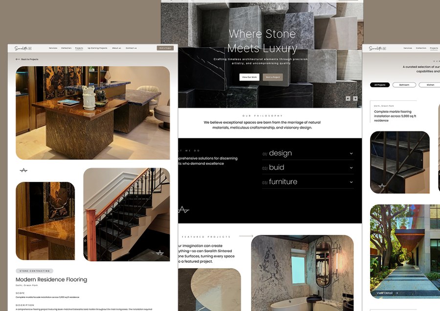 Soralith stone and furniture interior design firm website